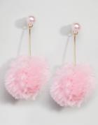 Asos Faux Pearl Pink Pom Strand Earrings - Gold