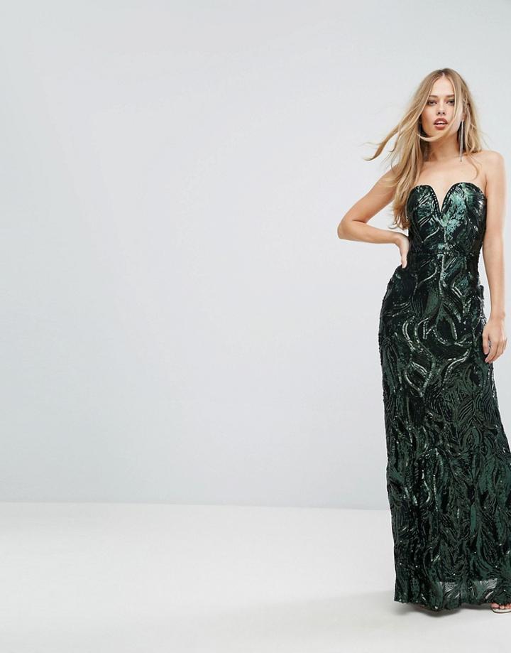 Tfnc Bandeau Sequin Maxi Dress - Green