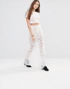 Honey Punch Maxi Skirt With Sheer Lace Paisley Print Co-ord - Cream