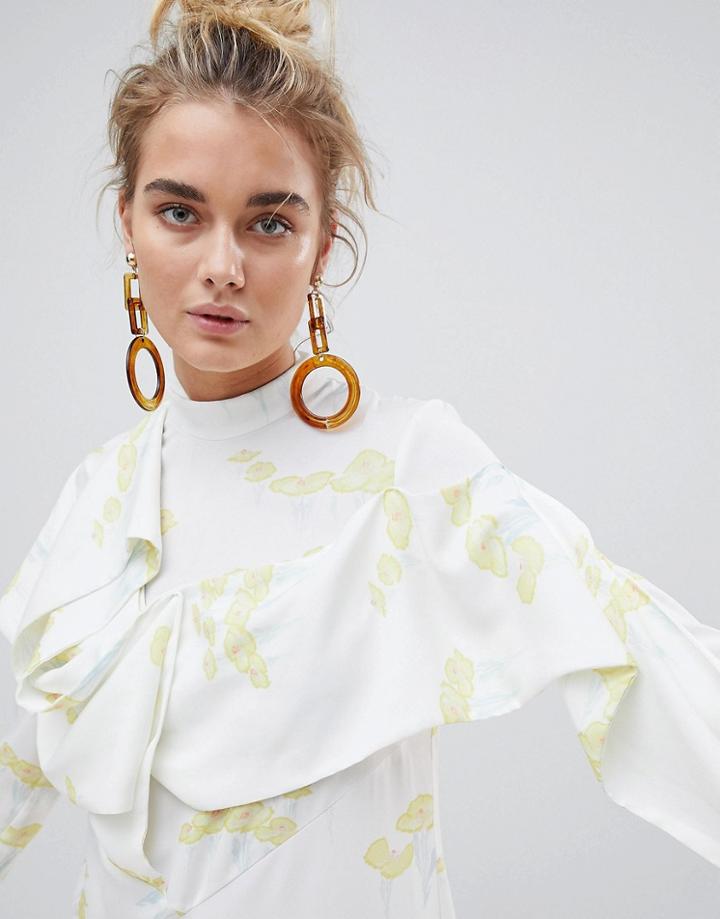 Asos Design Statement Tortoiseshell Double Drop Earrings - Gold