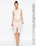 Asos Maternity Midi Bodycon Dress With Ruching And Split - Pink