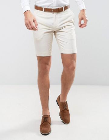 Farah Skinny Smart Shorts In Linen - Stone