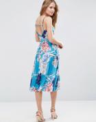 Asos Strappy Back Wrap Front Pleated Printed Midi Dress - Multi