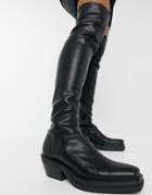 Pull & Bear Pull On Stretch High Leg Boots In Black