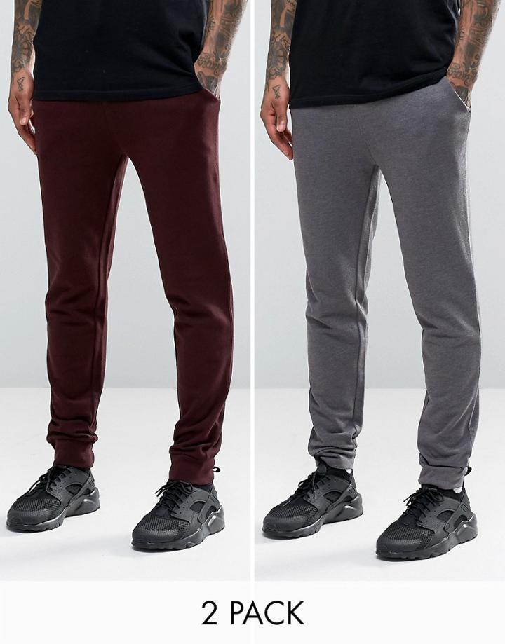 Asos Skinny Jersey Joggers 2 Pack Charcoal/burgundy - Multi