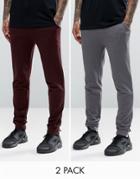 Asos Skinny Jersey Joggers 2 Pack Charcoal/burgundy - Multi