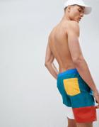 Asos Design Swim Short Cut & Sew In Retro Colors In Mid Length - Multi