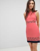 Qed London Skater Dress With Lace Inserts - Pink