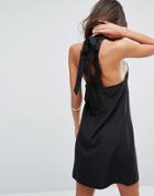 Fashion Union High Neck Dress With Lace Back - Black