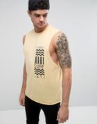 Asos Sleeveless T-shirt With Dropped Armhole And 1987 Surf Print - Yellow