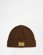 Asos Stitch Detail Beanie With Patch - Khaki