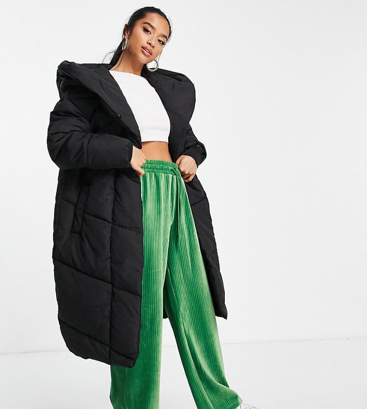 Noisy May Petite Longline Padded Coat In Black