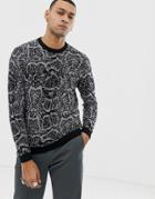 Asos Design Sweater In Snake Pattern In Black - Black