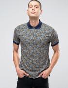 Pretty Green Polo Shirt With Paisley Print In Slim Fit Navy - Navy
