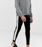 Asos Design Tall Knitted Sweatpants With Side Stripe In Black - Black