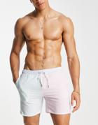 Pull & Bear Striped Seersucker Swim Shorts In Pink And Blue-multi