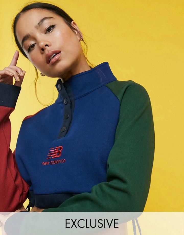 New Balance Color Block Cropped Half Zip- Exclusive To Asos-navy
