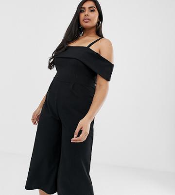 Koco & K Plus Bardot Cami Strap Jumpsuit In Black - Black