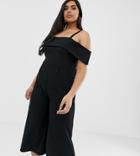 Koco & K Plus Bardot Cami Strap Jumpsuit In Black - Black