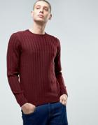 Asos Cable And Rib Mix Sweater In Wool Mix - Red