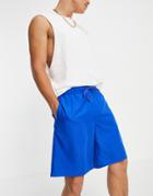 Asos Design Swim Shorts In Blue Long Length-blues