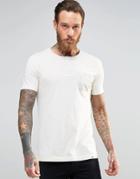 Pretty Green T-shirt With Henley Neck And Floral Pocket - Cream