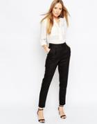 Asos Highwaisted Pant With Turn Up Detail In Linen - Black