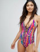 Seafolly Mexican Summer Deep V Maillot Swimsuit - Multi