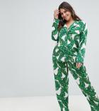 Asos Design Curve Banana Leaf 100% Modal Traditional Shirt & Trouser Pyjama Set - Multi