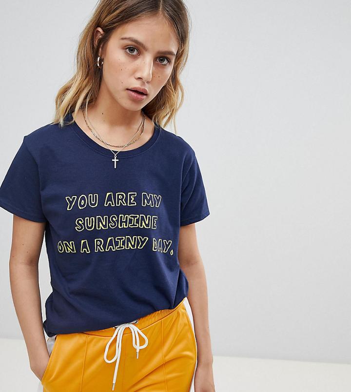 Daisy Street Boyfriend T-shirt With Sunshine Print - Blue