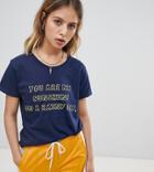 Daisy Street Boyfriend T-shirt With Sunshine Print - Blue