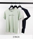 Hollister 3 Pack Script Tech Logo T-shirt In White/green/black-multi