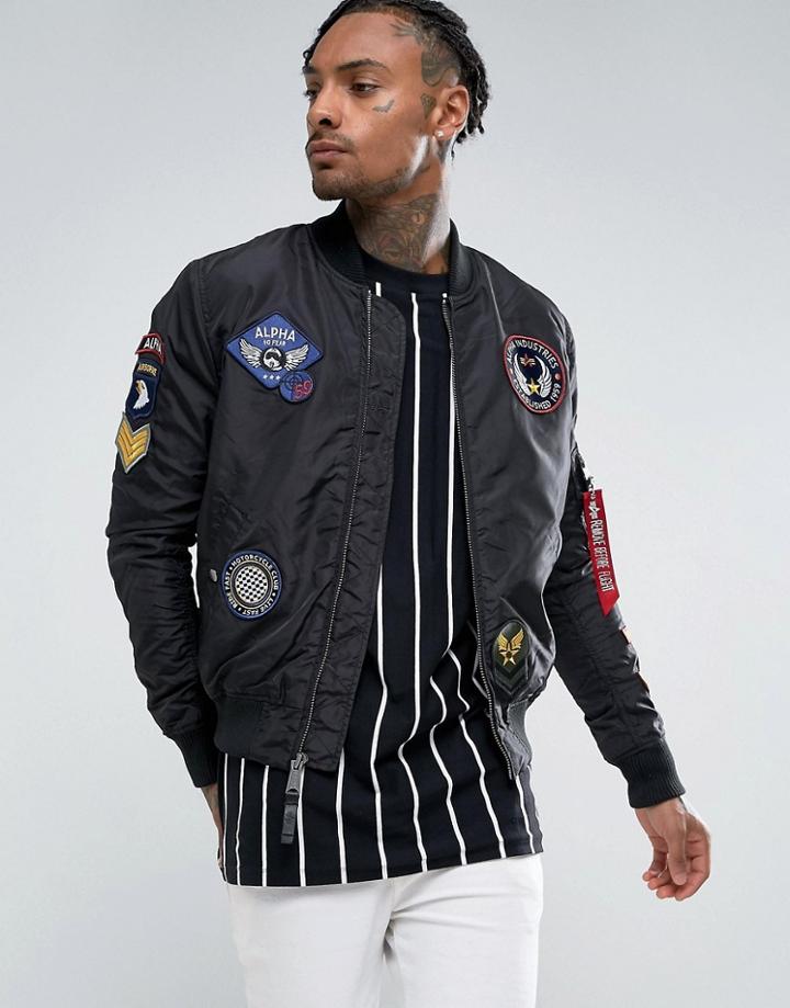 Alpha Industries Ma-1 Tt Patch Ii Bomber Jacket In Black - Black