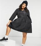 Daisy Street Plus Mini Smock Dress In Quilted Heart Jacquard-black