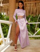 Ego X Stassie Waist Detail Maxi Skirt With Extreme Thigh Split In Lilac - Part Of A Set-purple