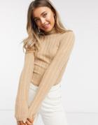 Asos Design Ribbed Roll Neck Sweater In Camel-neutral