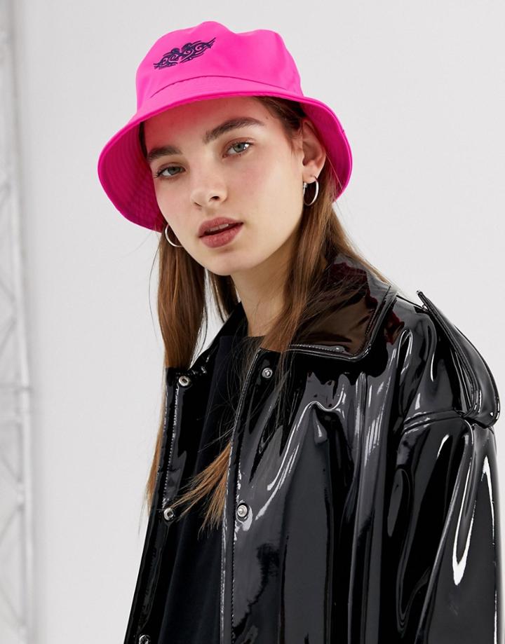 Asos Design Fluro Bucket Hat With Motif-pink