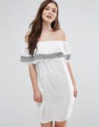 First & I Off Shoulder Embroidered Dress - White