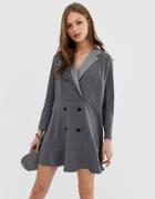 Asos Design Mini Tux Dress With Pephem-gray