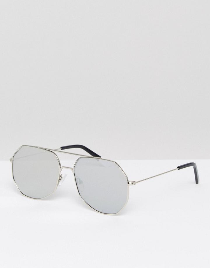 Pala Angled Aviator Sunglasses With Silver Flash Lens - Silver
