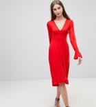 Asos Tall Midi Tea Dress With Frill Cuff-red