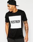 Asos Super Longline T-shirt With Cracked Box Destroy Print And Fishtail Hem - Black
