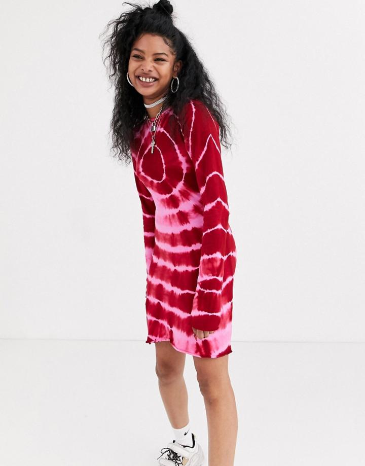The Ragged Priest Long Sleeve Mini Dress In Heart Tie Dye-red