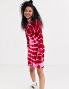 The Ragged Priest Long Sleeve Mini Dress In Heart Tie Dye-red