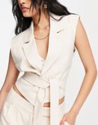 Vero Moda Aware Tailored Tie Vest In Cream - Part Of A Set-white