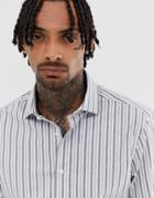 Asos Design Slim Fit Stripe Gray Shirt With Contrast - Gray