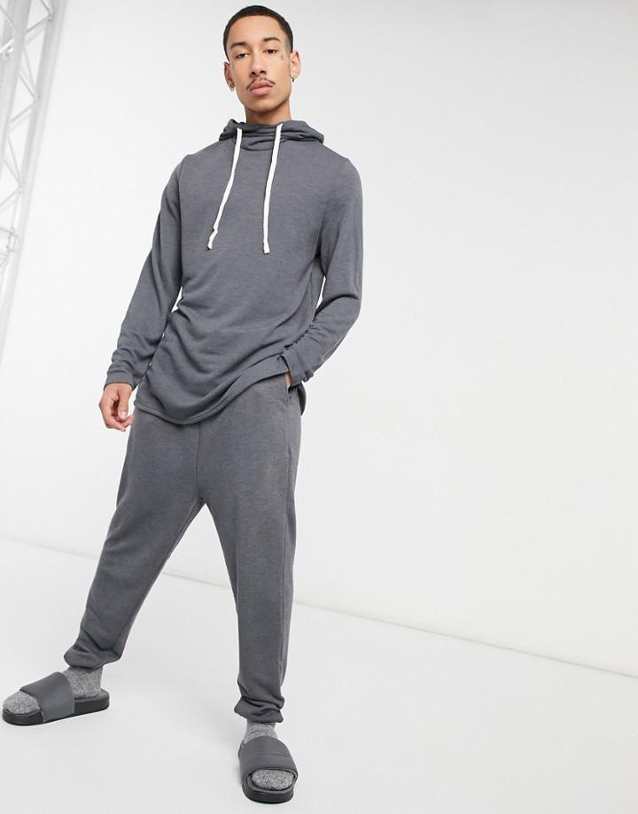 Asos Design Super Soft Viscose Drop Crotch Sweatpants Set In Charcoal Heather-green