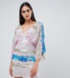 Asos Design Tall Kimono Mini Dress In The Scattered Colored Sequins - Multi