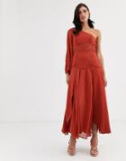 Asos Design One Shoulder Lace Insert Soft Midi Dress