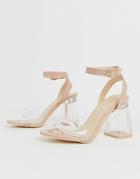 Truffle Collection Mid Clear Heeled Sandals In Beige Patent